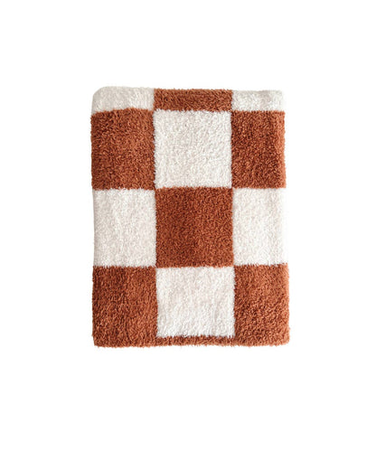 Checkered Plush Baby Kids Blanket | Copper