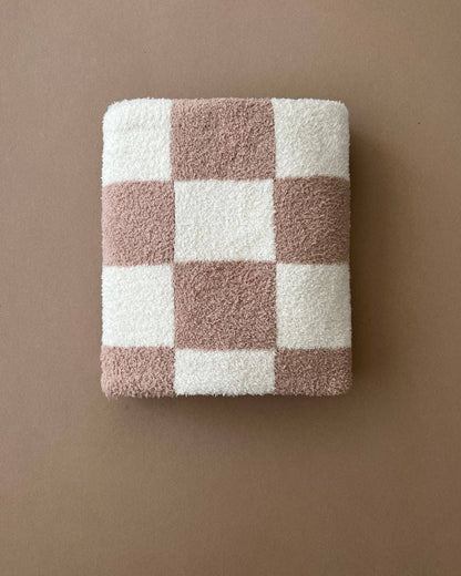 Checkered Plush Baby Blanket | Latte