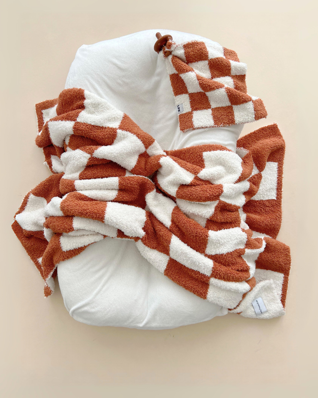 Checkered Plush Baby Kids Blanket | Copper