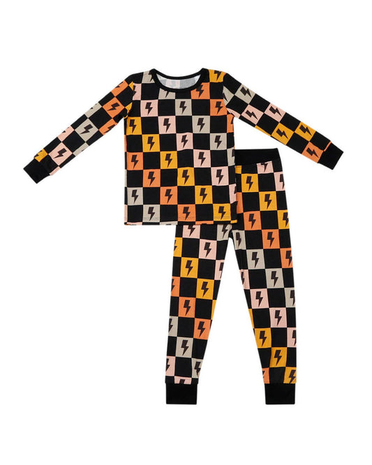 Bamboo Two Piece Kids Clothing Set | Colorful Checks & Bolts