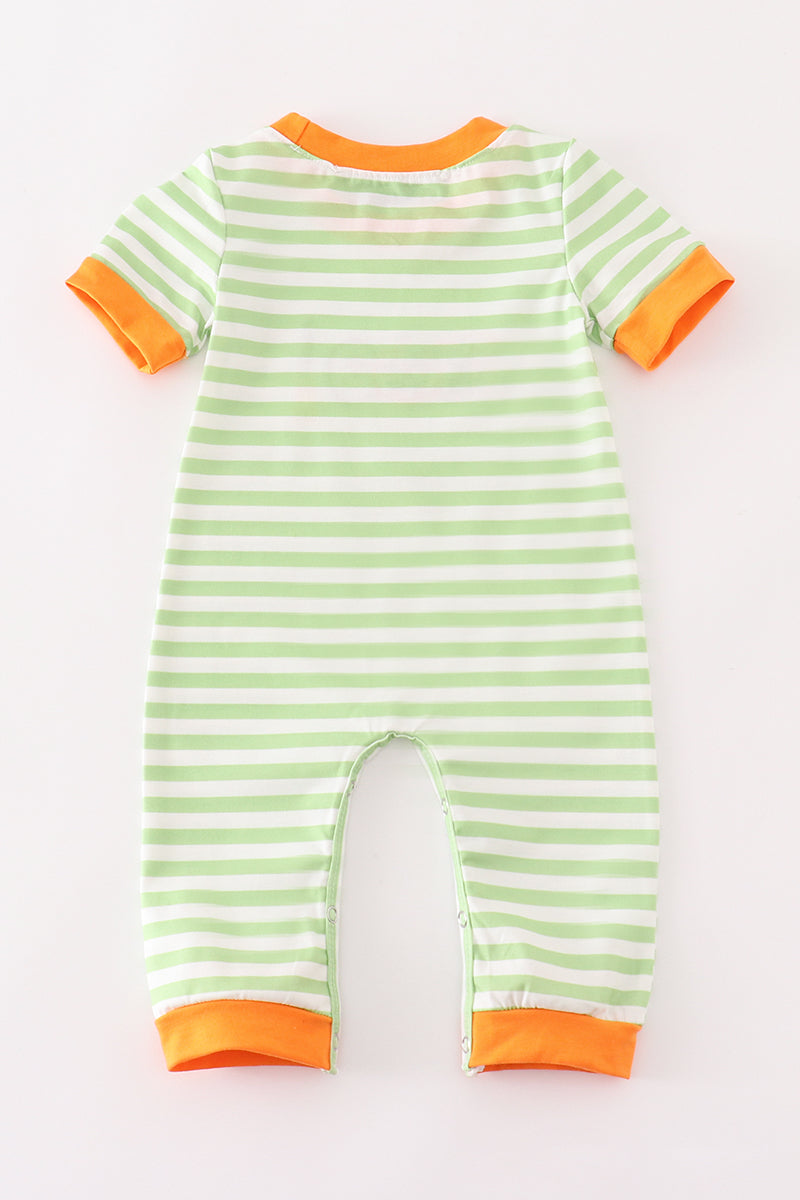 ORANGE HALLOWEEN PUMPKIN BOO APPLIQUÉ BOYS ROMPER