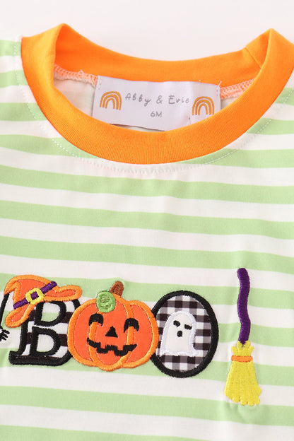 ORANGE HALLOWEEN PUMPKIN BOO APPLIQUÉ BOYS ROMPER
