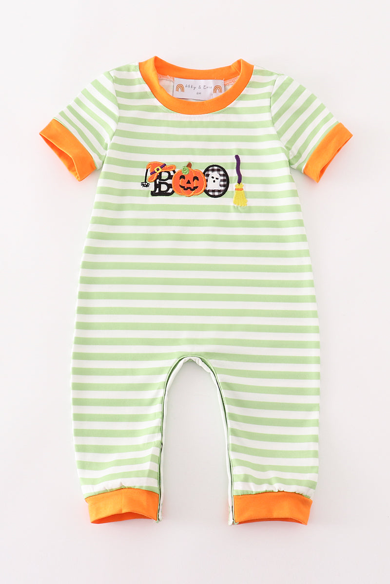 ORANGE HALLOWEEN PUMPKIN BOO APPLIQUÉ BOYS ROMPER
