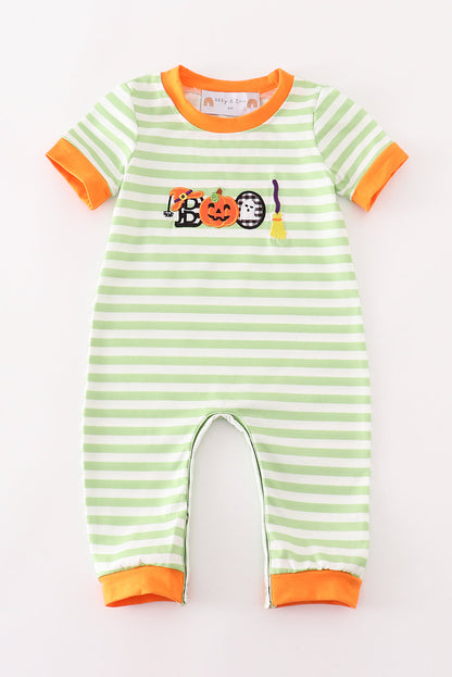 ORANGE HALLOWEEN PUMPKIN BOO APPLIQUÉ BOYS ROMPER