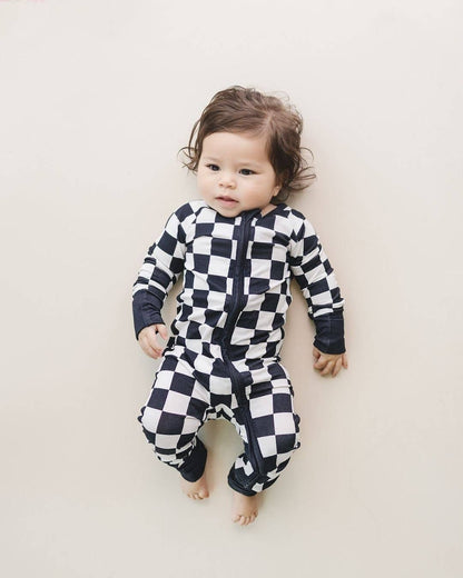 Bamboo Baby Clothing Zip Romper | Black Checkered