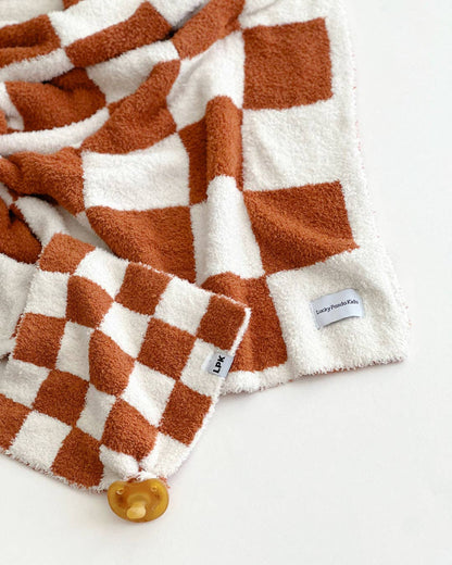 Checkered Plush Baby Kids Blanket | Copper