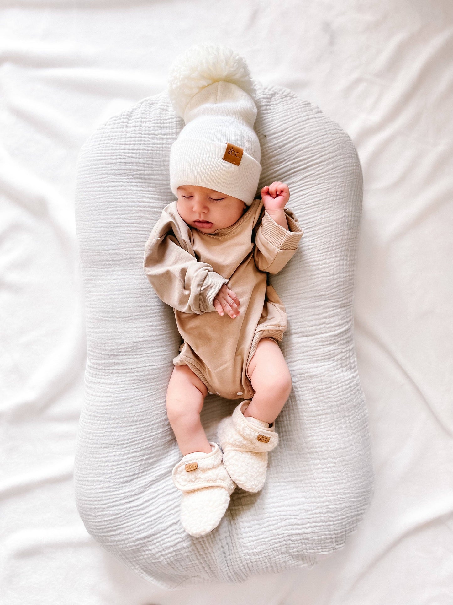 The Newborn Sherpa Bootie — Vanilla