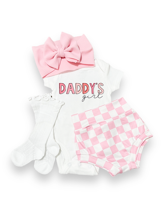 Pink Checker Daddy's Girl Bummies Set