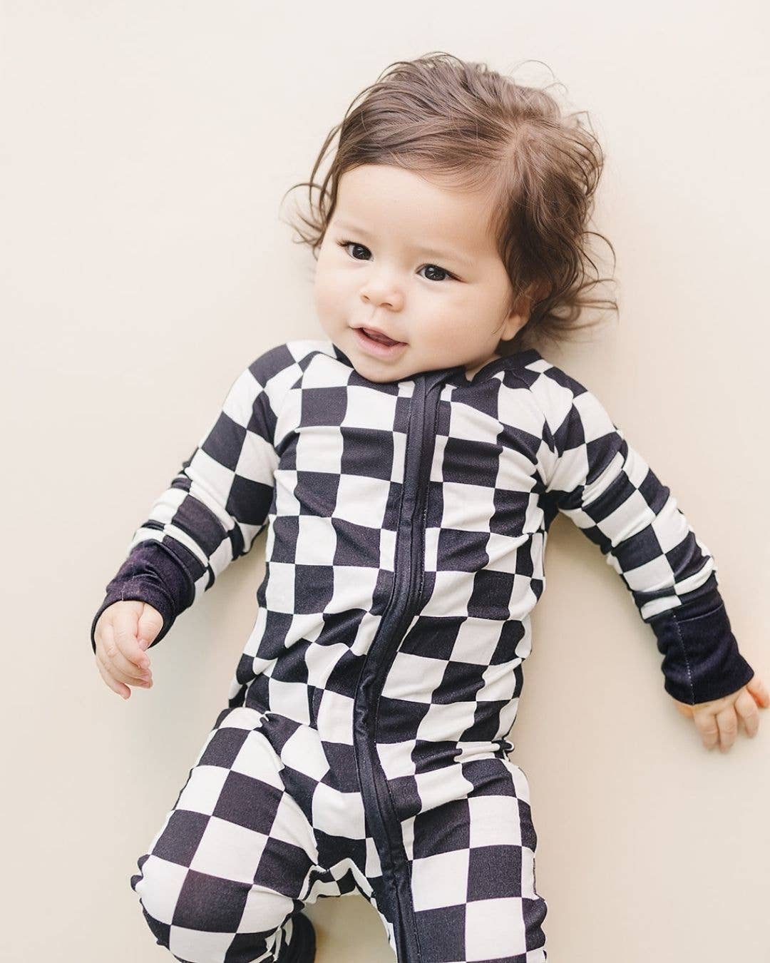 Bamboo Baby Clothing Zip Romper | Black Checkered