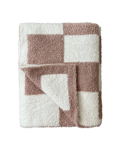 Checkered Plush Baby Blanket | Latte