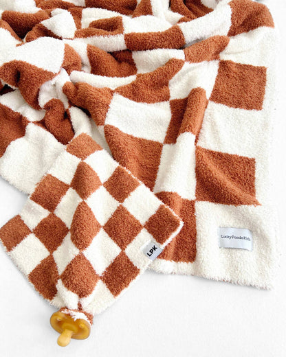 Checkered Plush Baby Kids Blanket | Copper