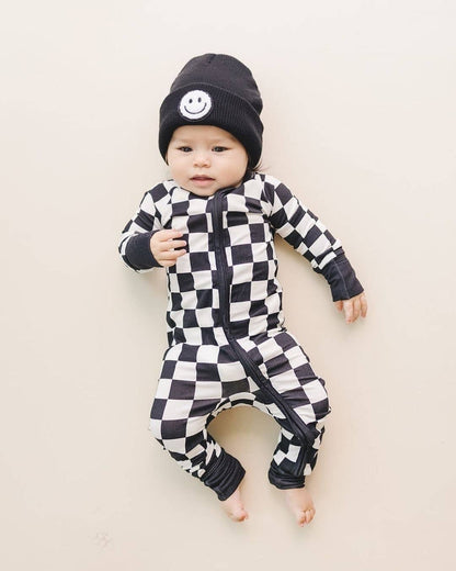 Bamboo Baby Clothing Zip Romper | Black Checkered