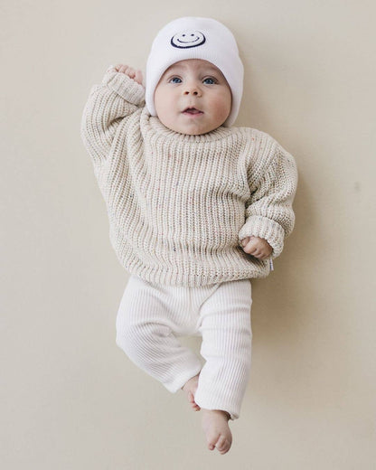 Smiley Baby Kids Beanie | White