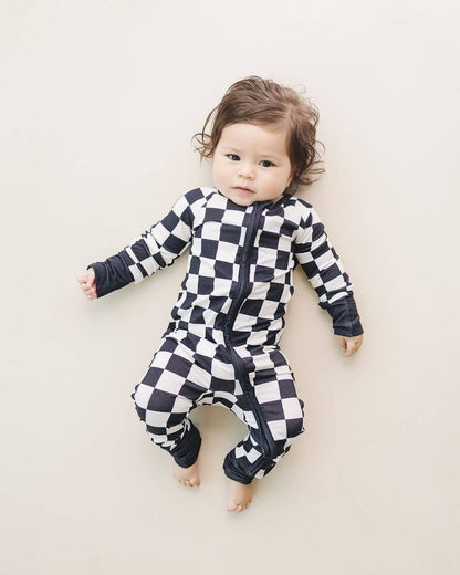 Bamboo Baby Clothing Zip Romper | Black Checkered