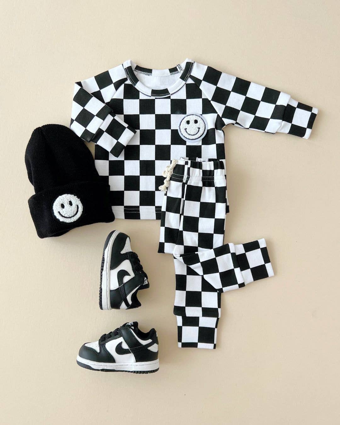 Checkered Smiley Lounge Set | Black